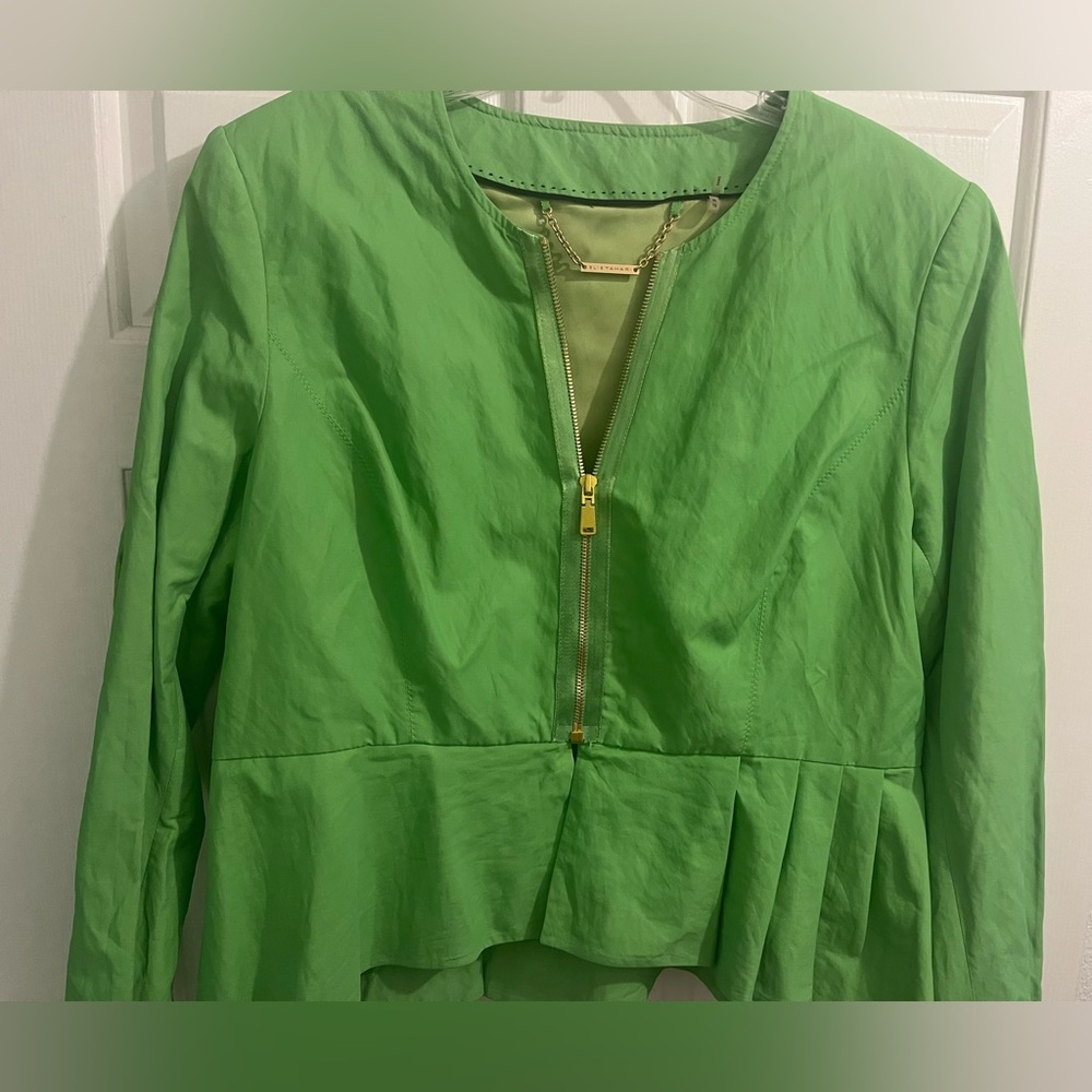 Elie Tahari Vibrant Green Peplum Zip-Front Jacket